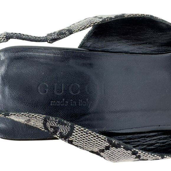 Gucci GG Logo Monogram Supreme Guccissima Black Canvas Leather Heels Sandals 9.5 - Picture 8 of 11